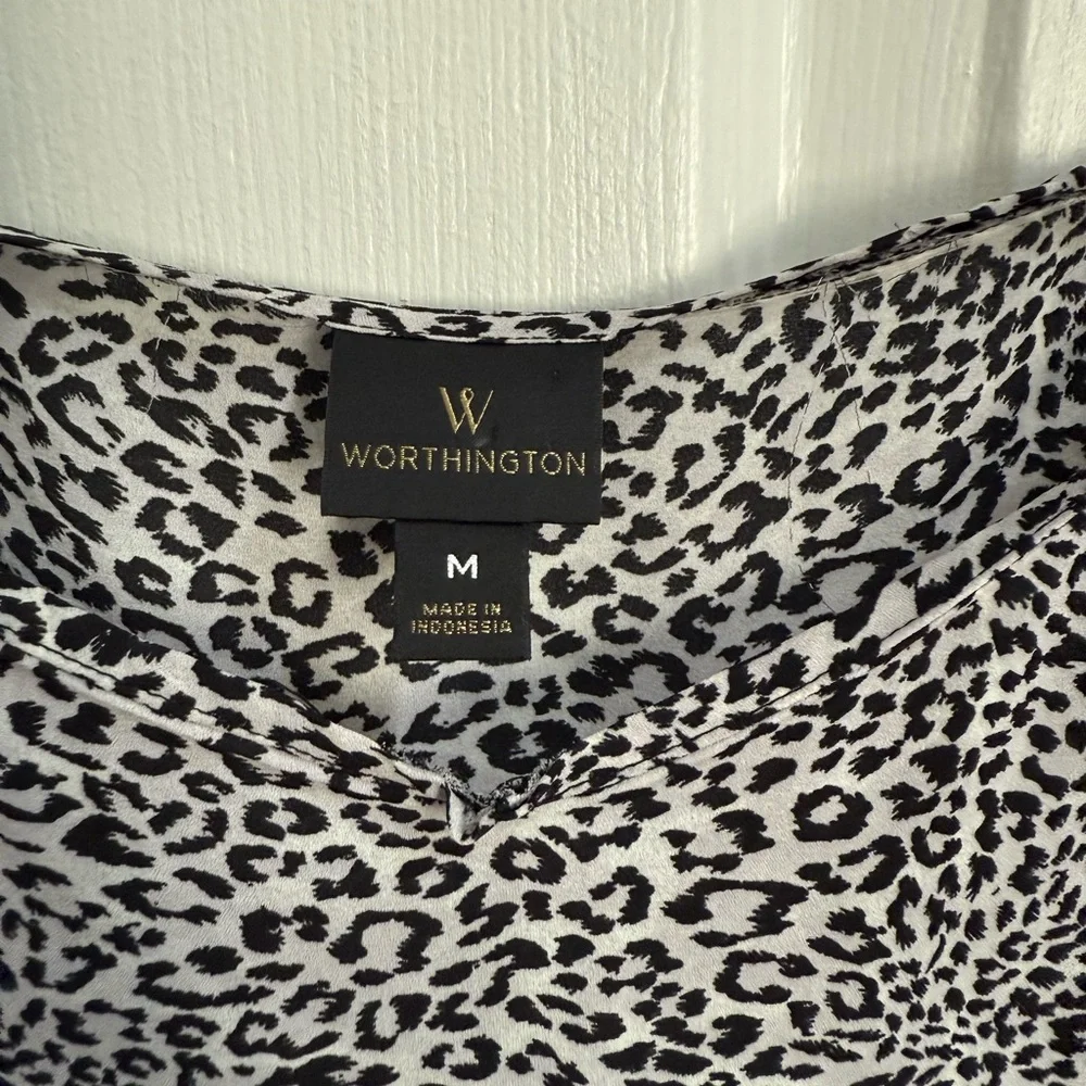Worthington Black and White Leopard Print Cold Shoulder Blouse - Picture 3 of 3